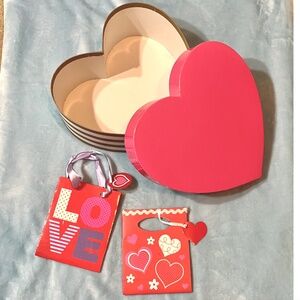 Valentine’s Day ❤️ Heart Box + Mini Gift Bags Bundle – Pink & Red ,Gold & White
